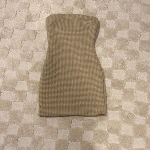 PLT X Molly Mae oatmeal quilted strapless dress